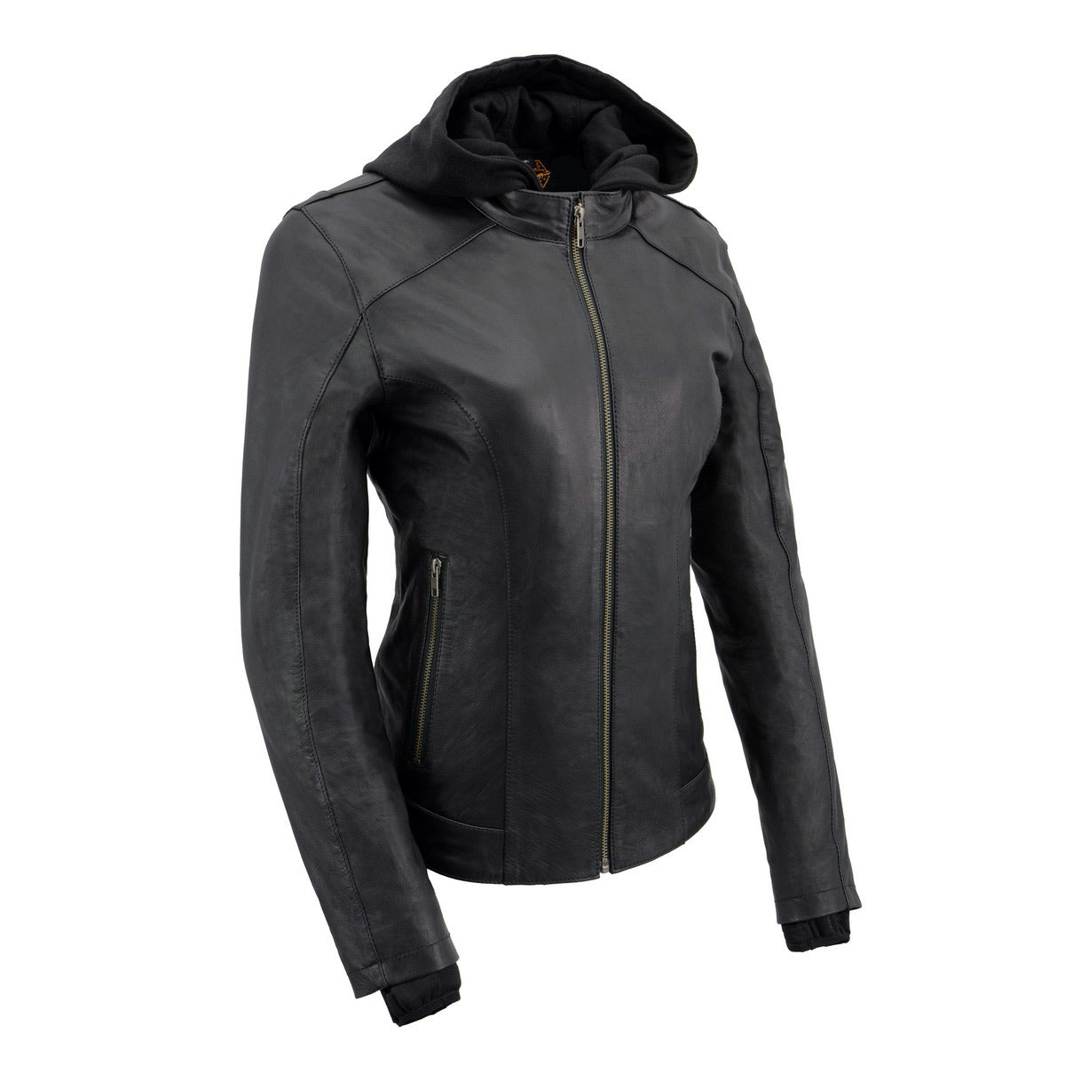 MLL2545 Women's Lightweight Black Leather Jacket with Removable Hoodie