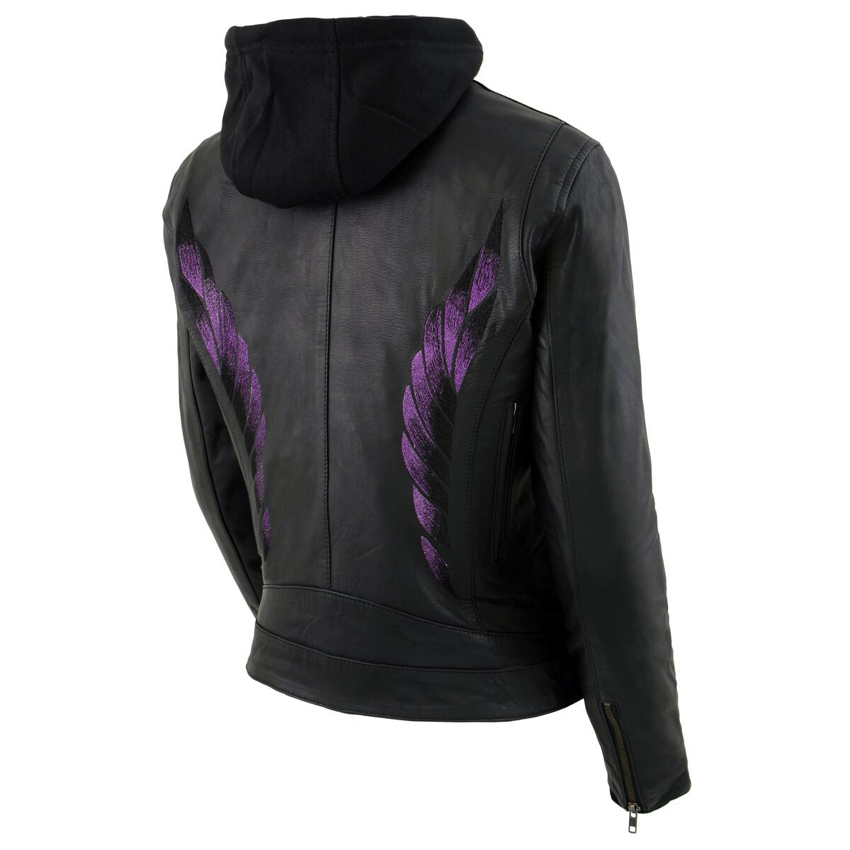 MLL2546 Women's Purple Winged ‘Scuba’ Leather Jacket with Hoodie