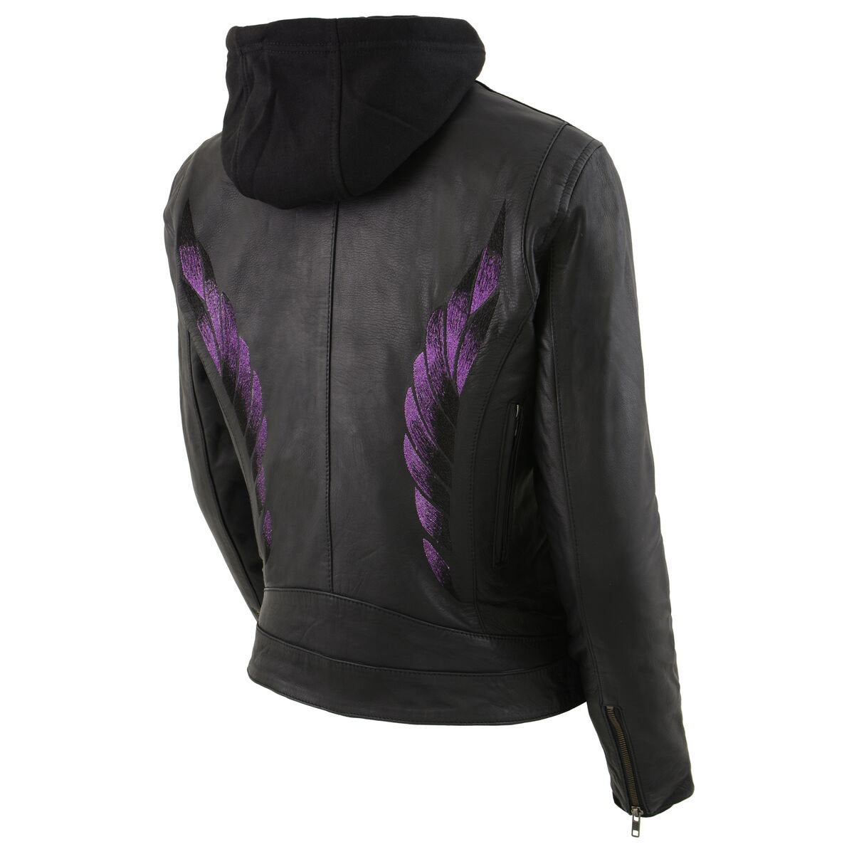 MLL2546 Women's Purple Winged ‘Scuba’ Leather Jacket with Hoodie