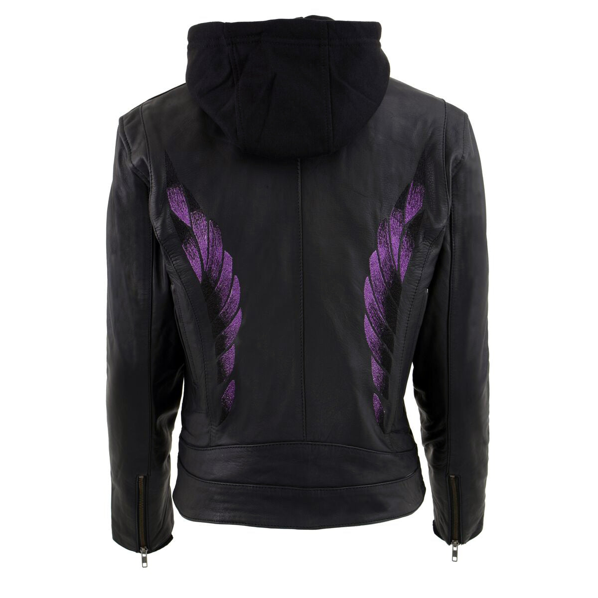 MLL2546 Women's Purple Winged ‘Scuba’ Leather Jacket with Hoodie
