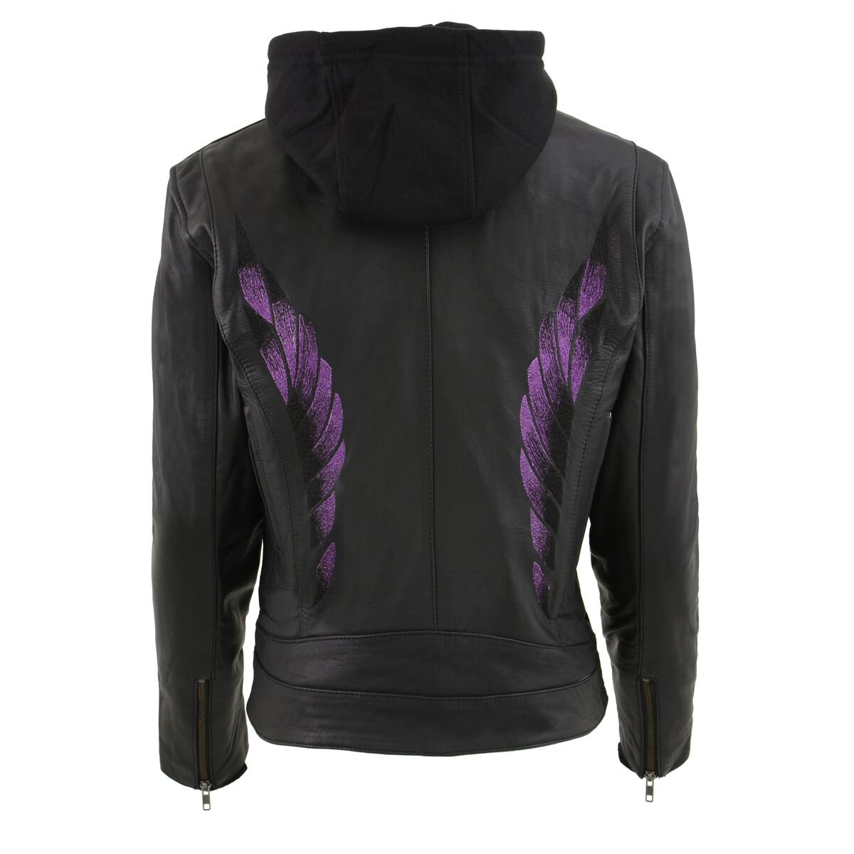 MLL2546 Women's Purple Winged ‘Scuba’ Leather Jacket with Hoodie
