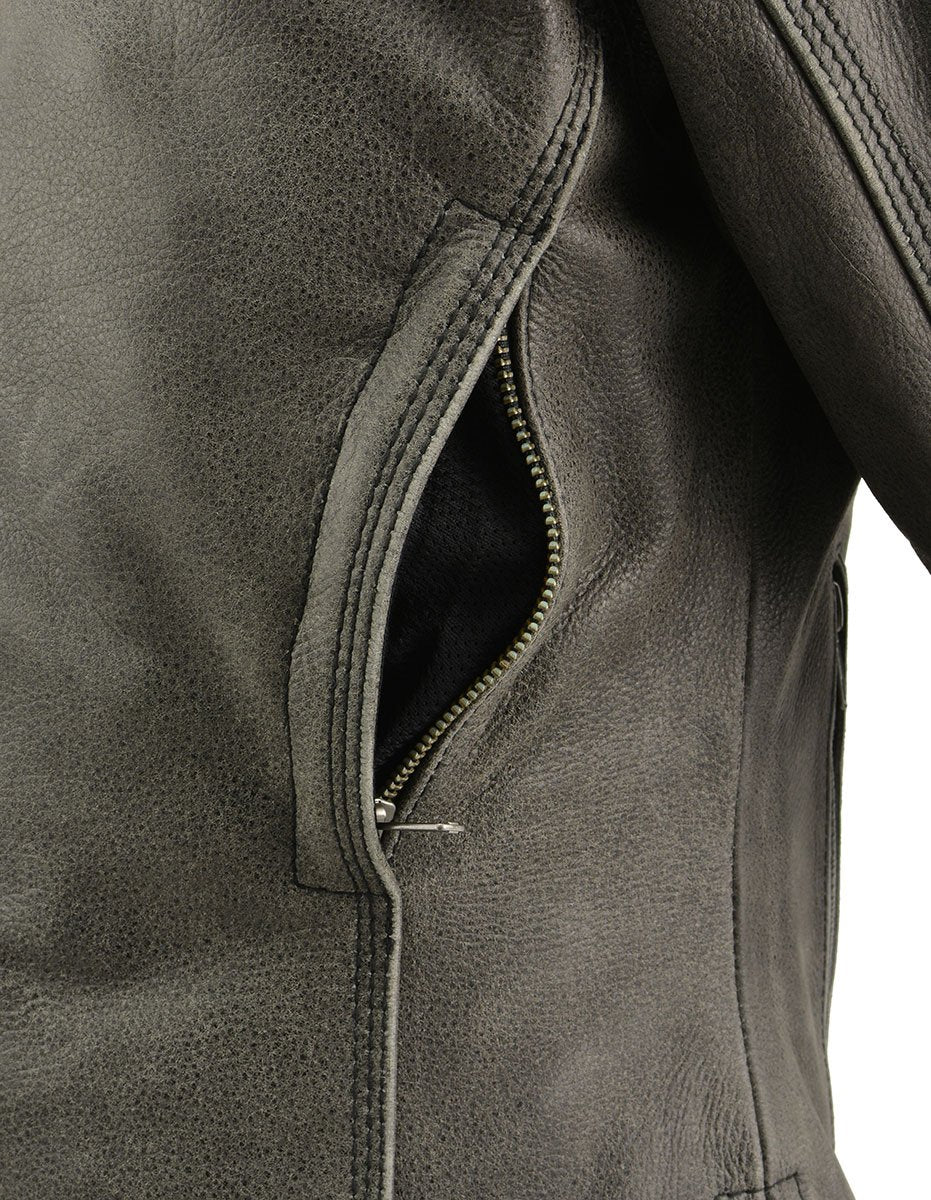 MLL2550 Women's Scooter Distressed Grey Leather Motorcycle Riding Vented Jacket