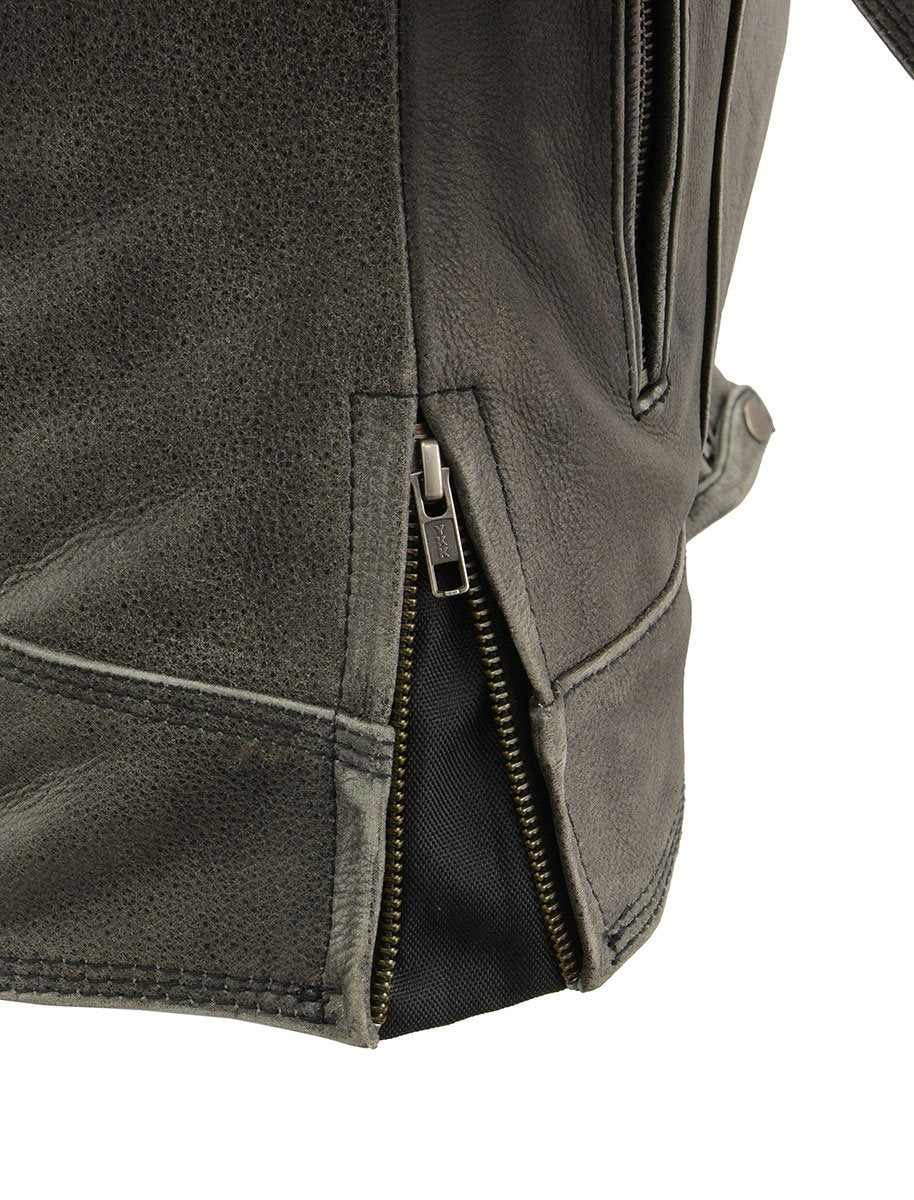 MLL2550 Women's Scooter Distressed Grey Leather Motorcycle Riding Vented Jacket