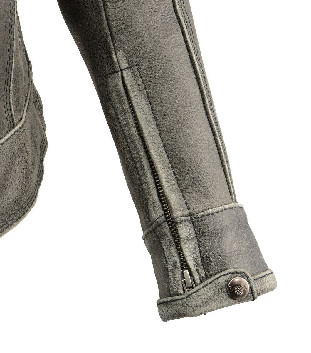 MLL2550 Women's Scooter Distressed Grey Leather Motorcycle Riding Vented Jacket