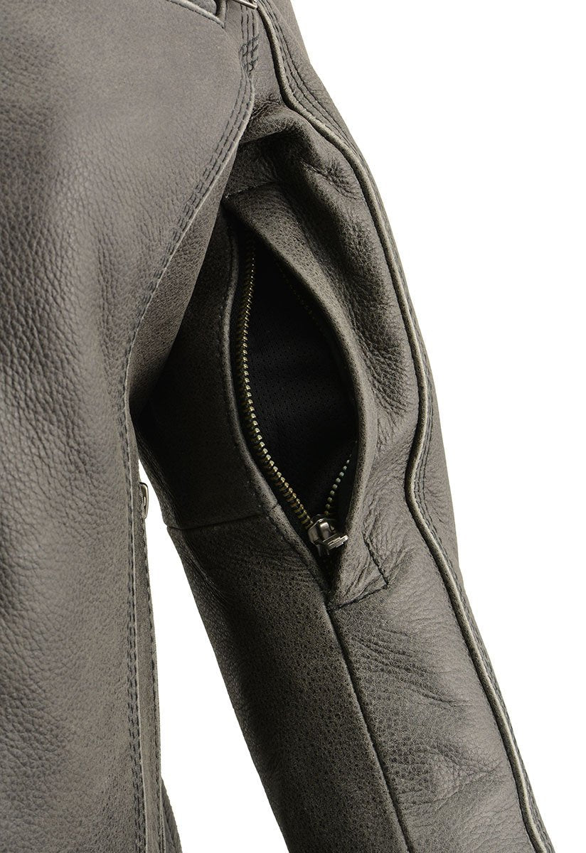 MLL2550 Women's Scooter Distressed Grey Leather Motorcycle Riding Vented Jacket