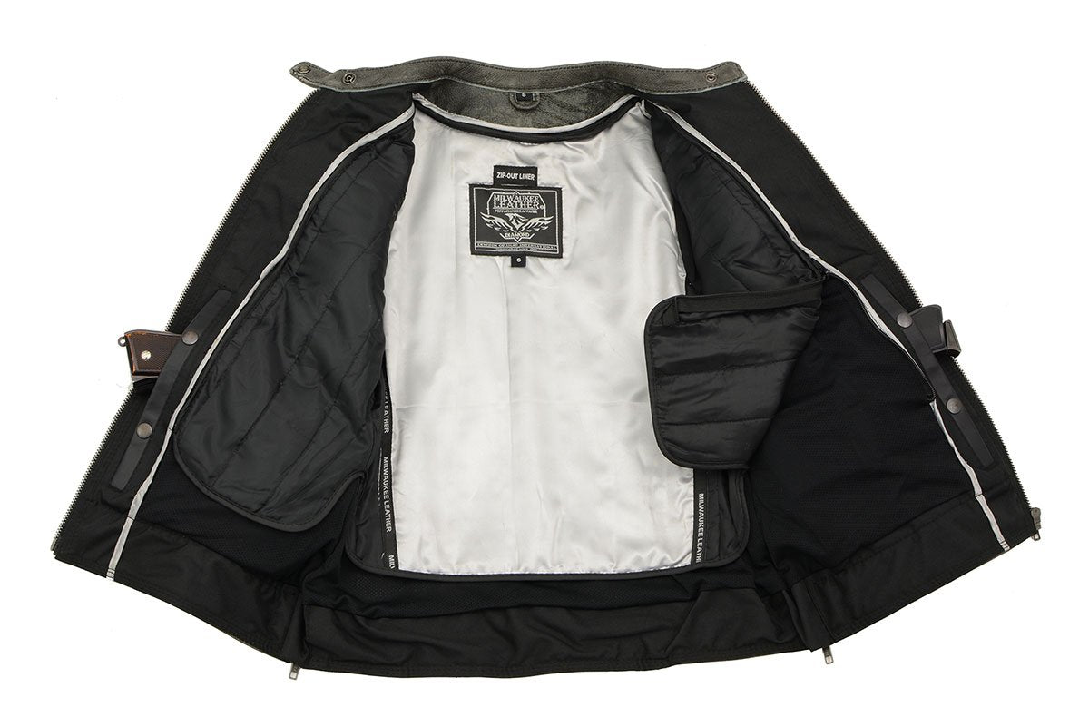 MLL2550 Women's Scooter Distressed Grey Leather Motorcycle Riding Vented Jacket