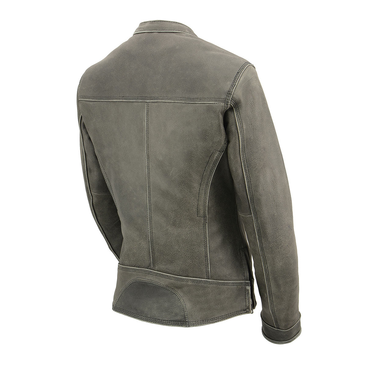 MLL2550 Women's Scooter Distressed Grey Leather Motorcycle Riding Vented Jacket