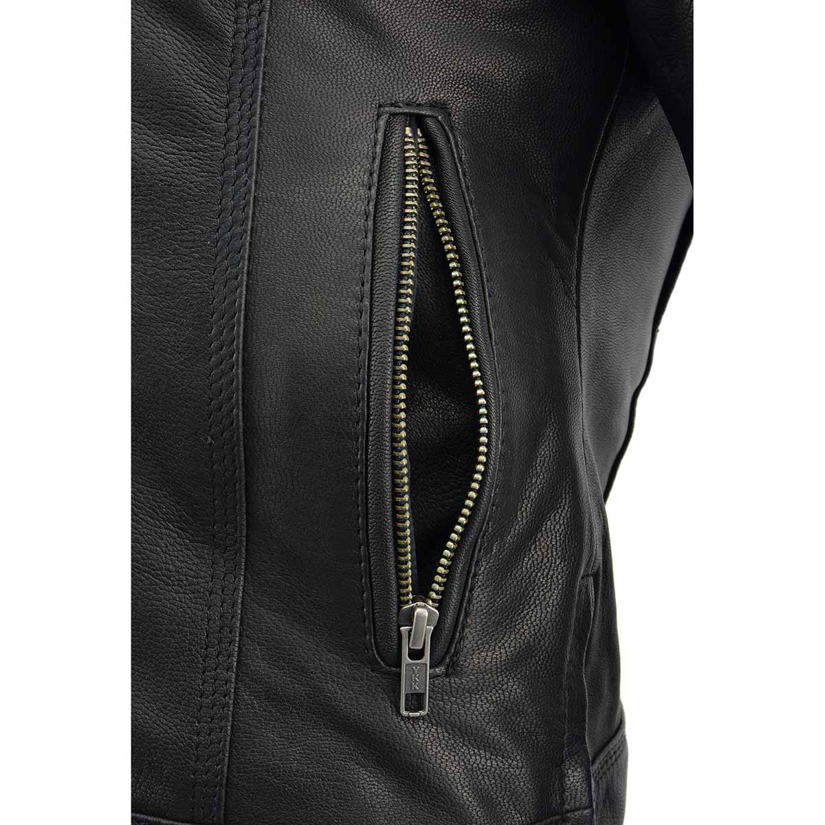 MLL2551 Women's Scooter Black Leather Vented Lightweight Triple Stitch Motorcycle Jacket