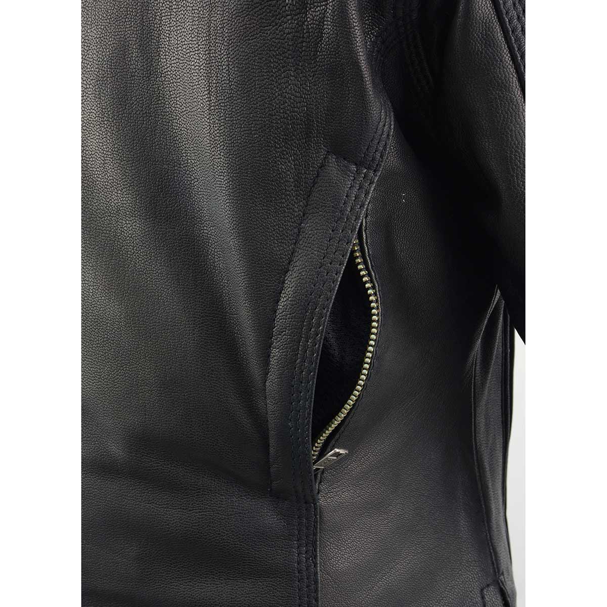 MLL2551 Women's Scooter Black Leather Vented Lightweight Triple Stitch Motorcycle Jacket