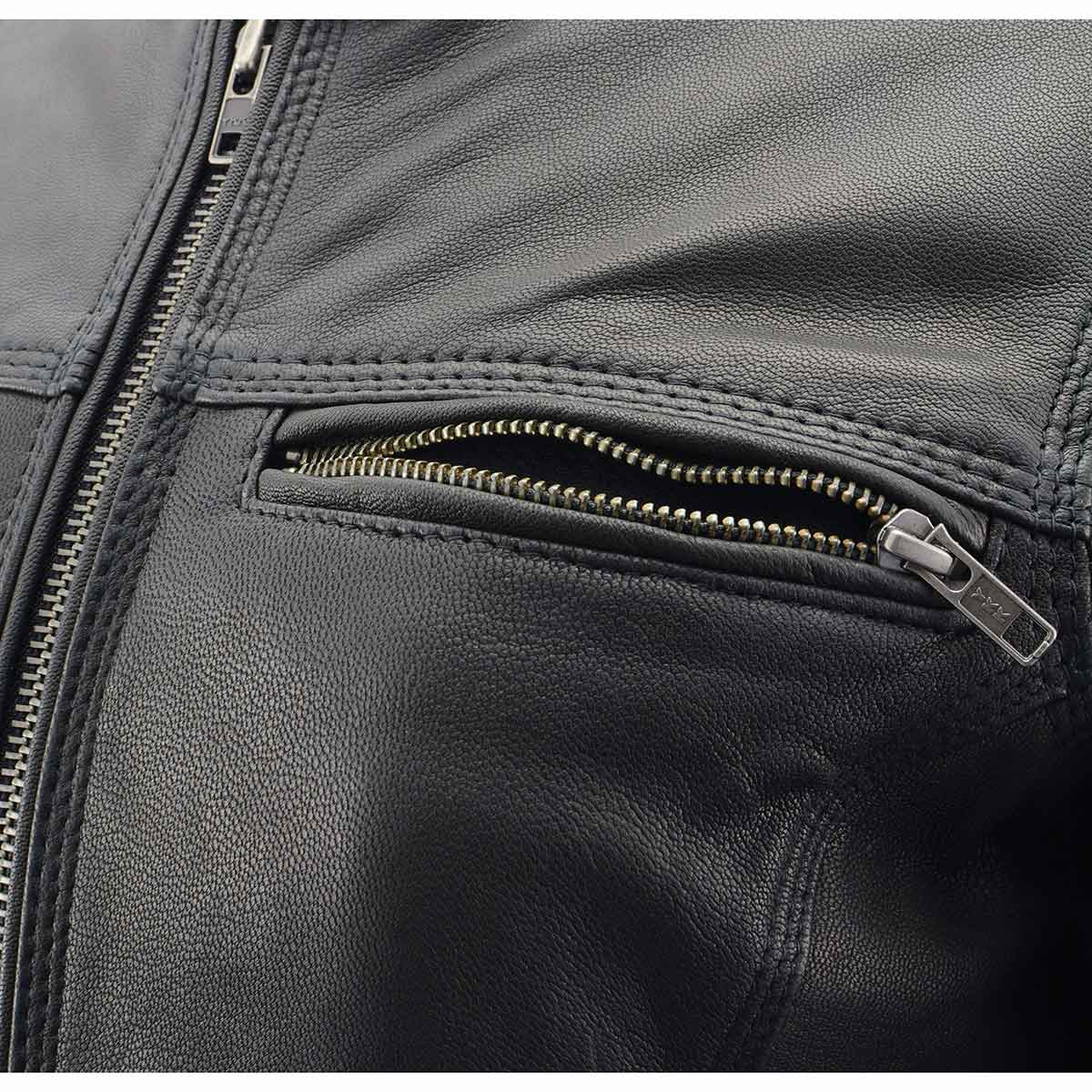 MLL2551 Women's Scooter Black Leather Vented Lightweight Triple Stitch Motorcycle Jacket