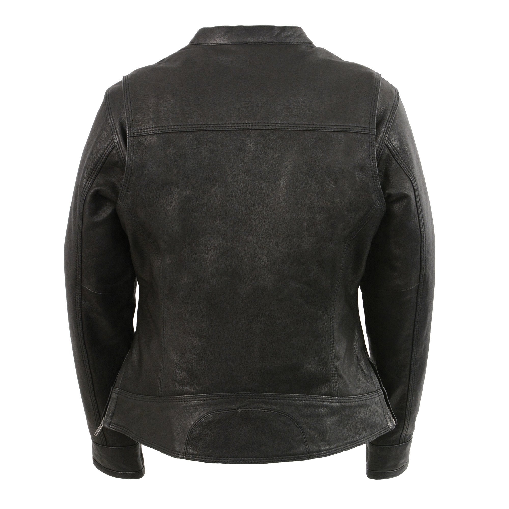 MLL2551 Women's Scooter Black Leather Vented Lightweight Triple Stitch Motorcycle Jacket
