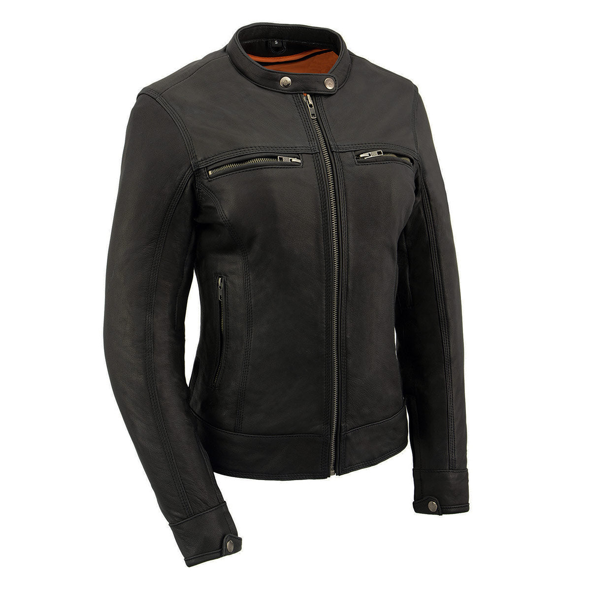 MLL2551 Women's Scooter Black Leather Vented Lightweight Triple Stitch Motorcycle Jacket