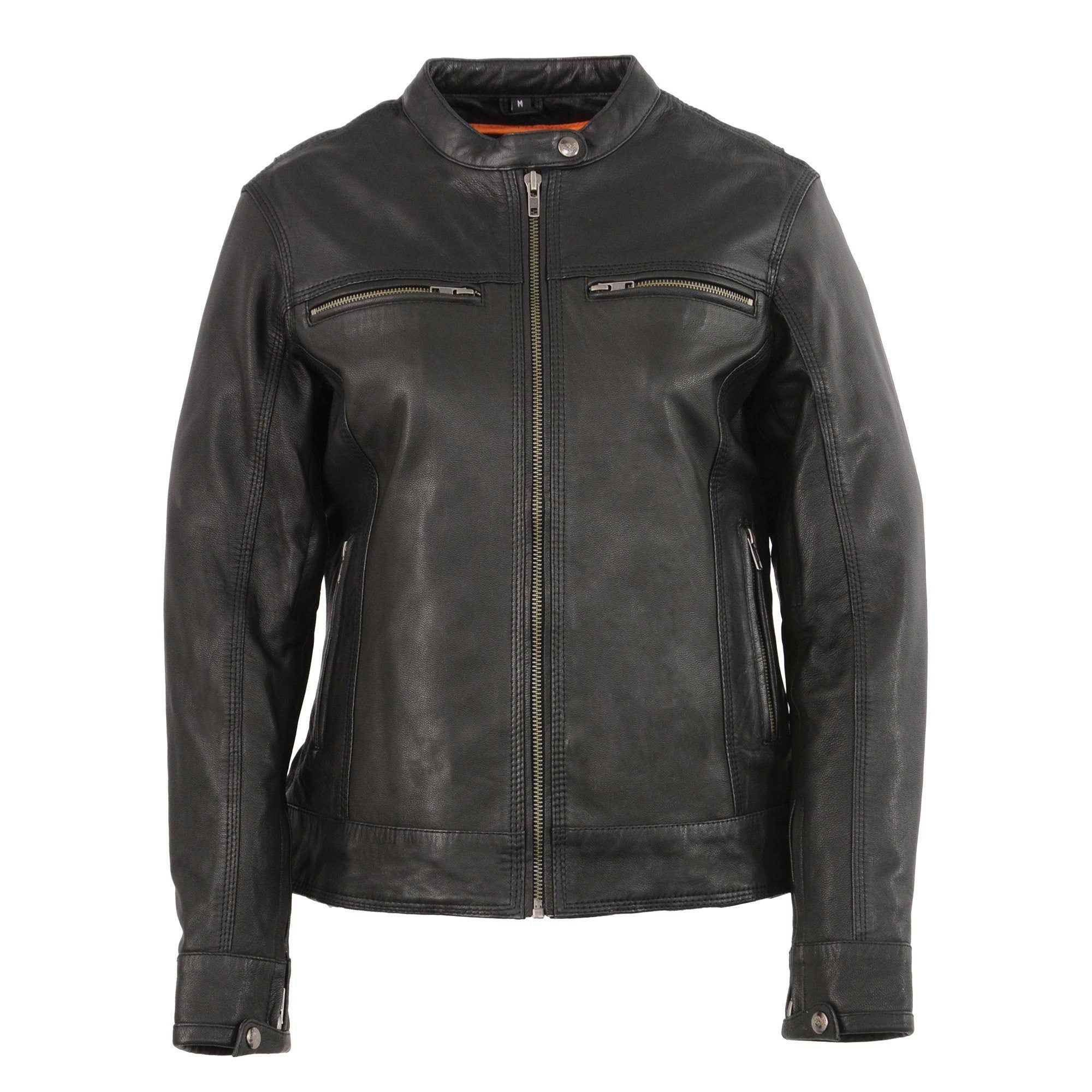 MLL2551 Women's Scooter Black Leather Vented Lightweight Triple Stitch Motorcycle Jacket