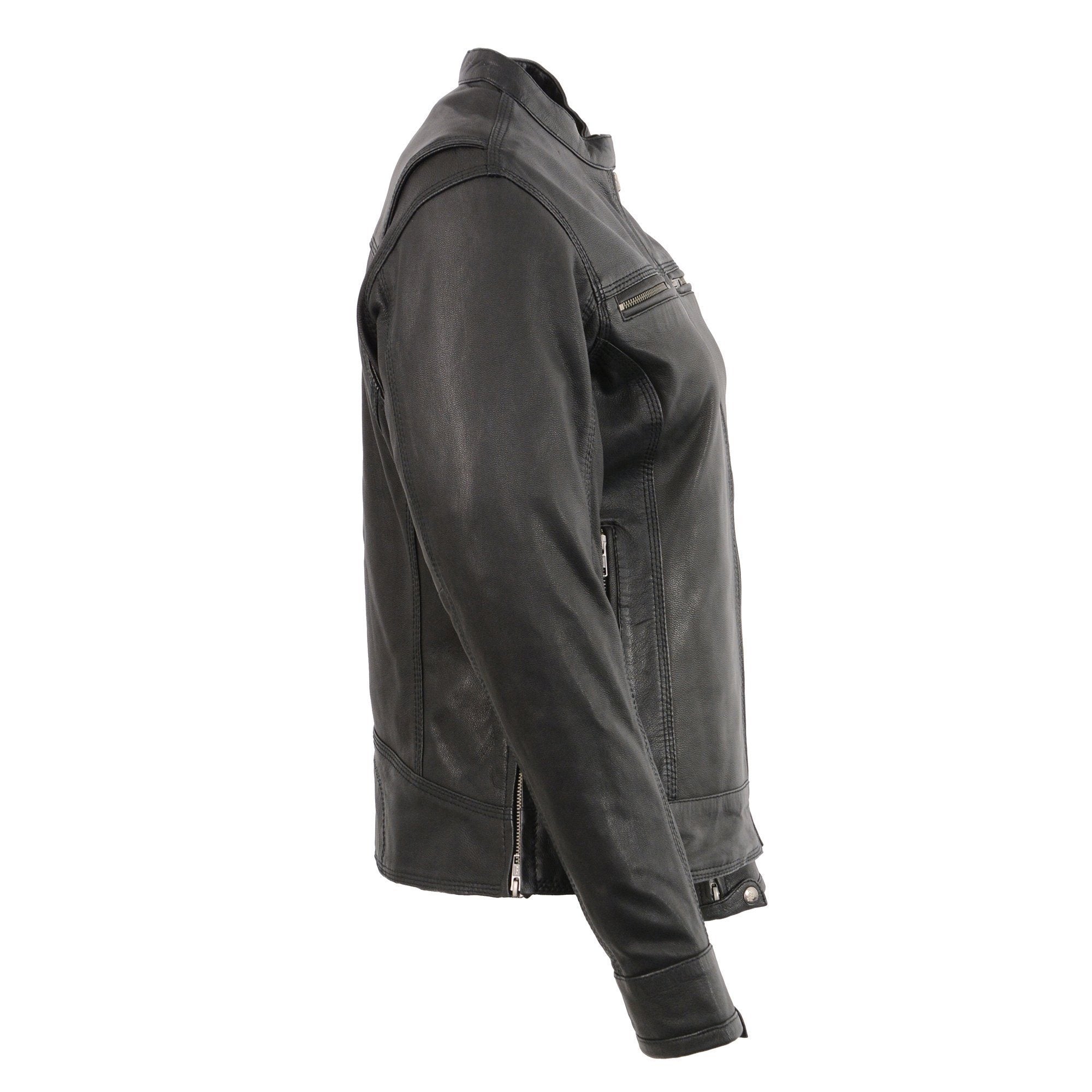 MLL2551 Women's Scooter Black Leather Vented Lightweight Triple Stitch Motorcycle Jacket