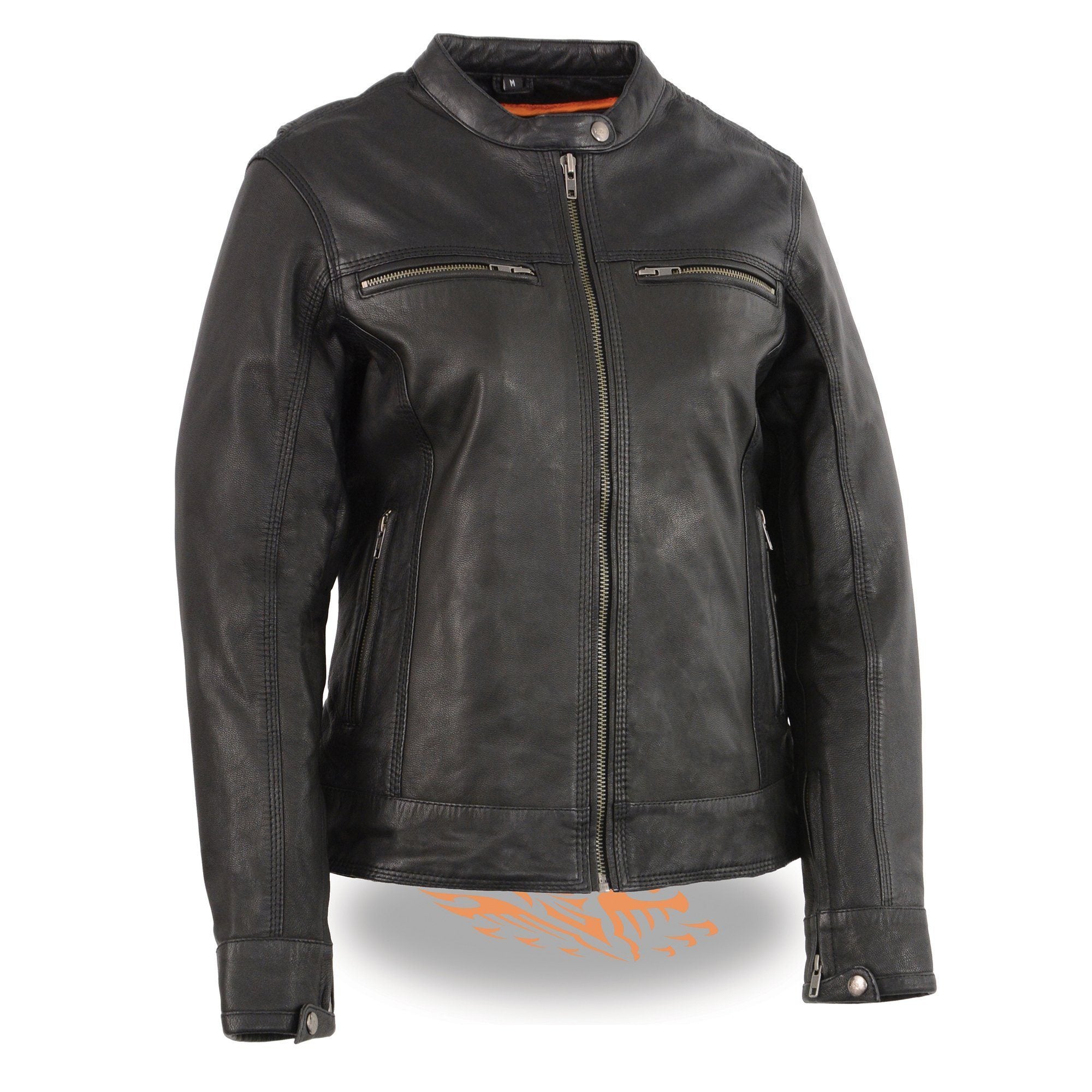 MLL2551 Women's Scooter Black Leather Vented Lightweight Triple Stitch Motorcycle Jacket