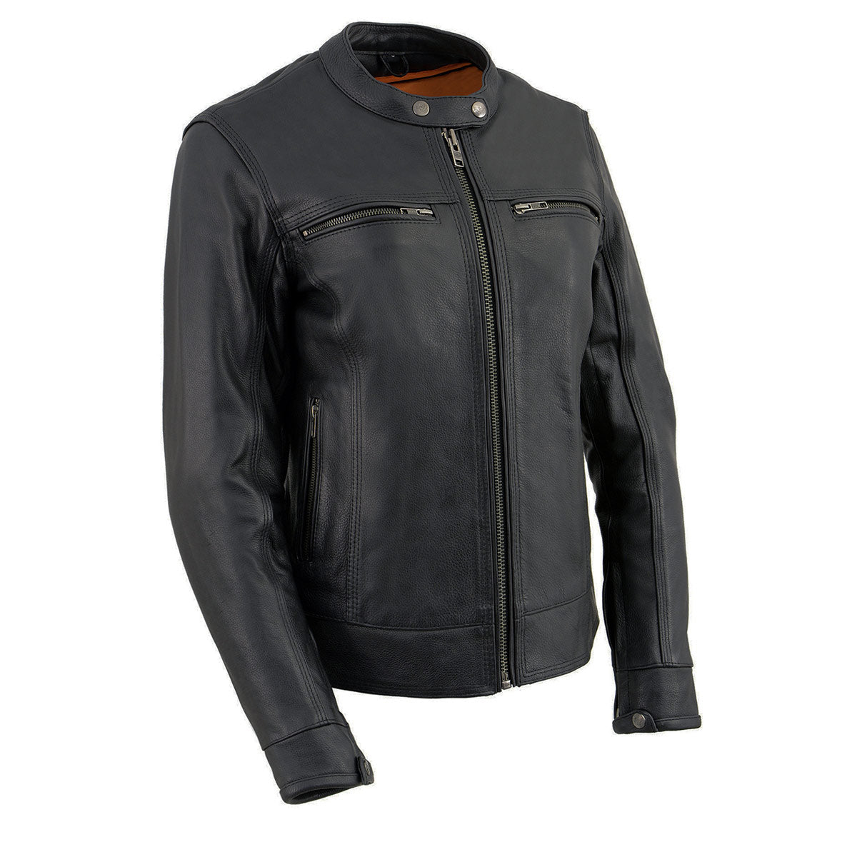 MLL2552 Women's Premium Black Leather Motorcycle Rider Jacket w/ Cool-Tec Leather Treatement