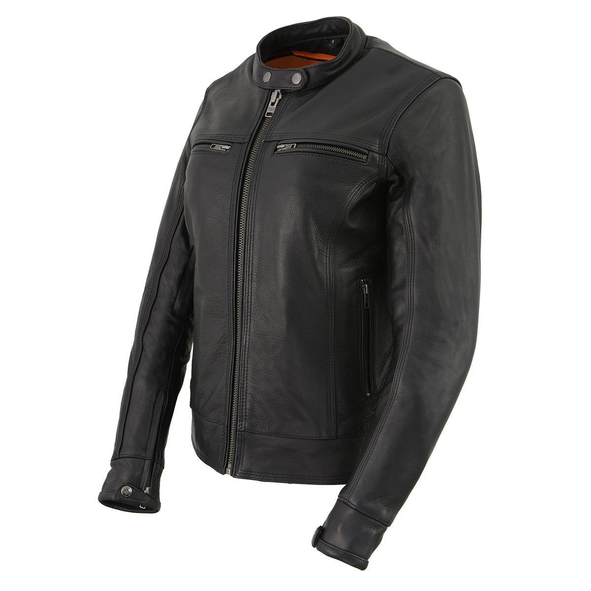 MLL2552 Women's Premium Black Leather Motorcycle Rider Jacket w/ Cool-Tec Leather Treatement