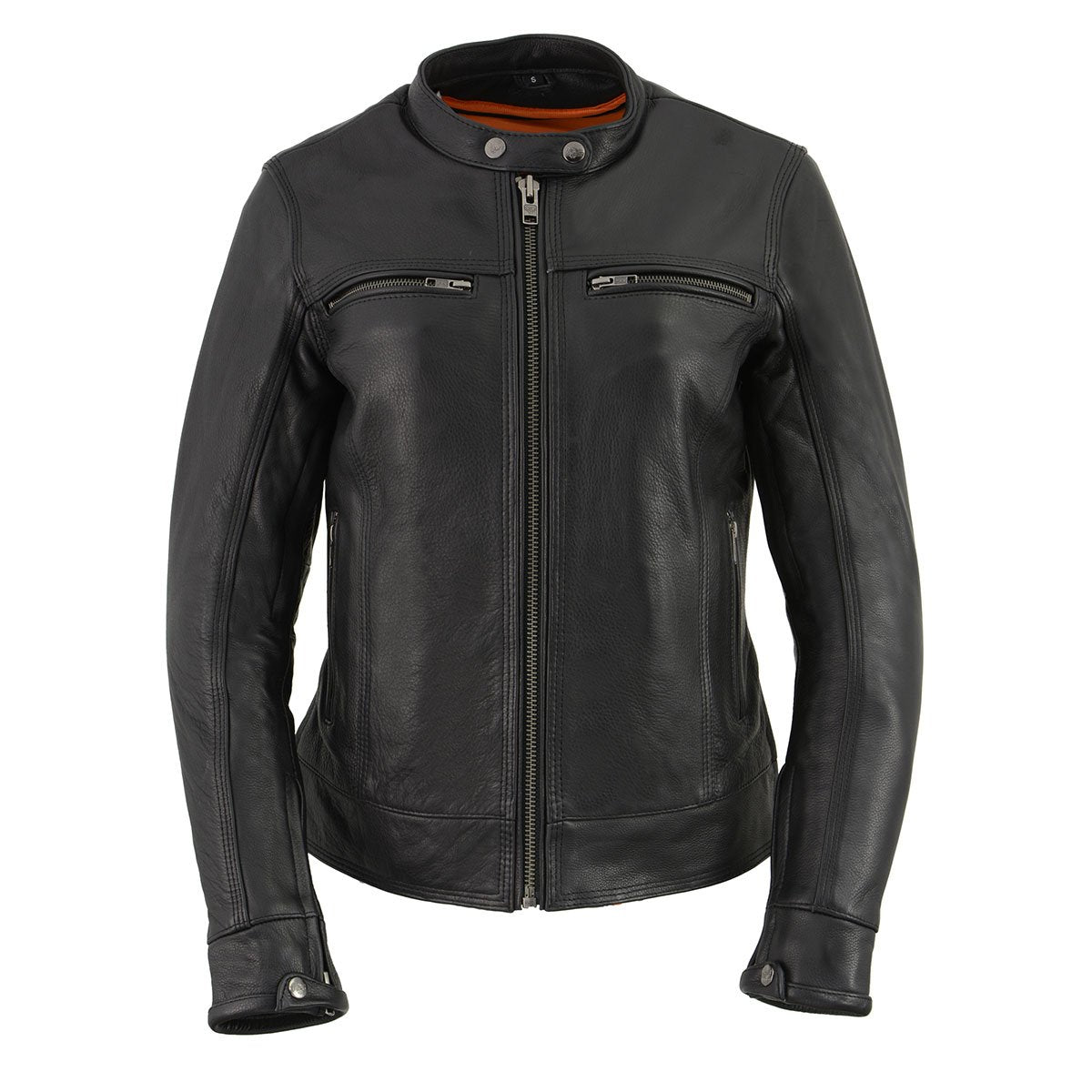 MLL2552 Women's Premium Black Leather Motorcycle Rider Jacket w/ Cool-Tec Leather Treatement