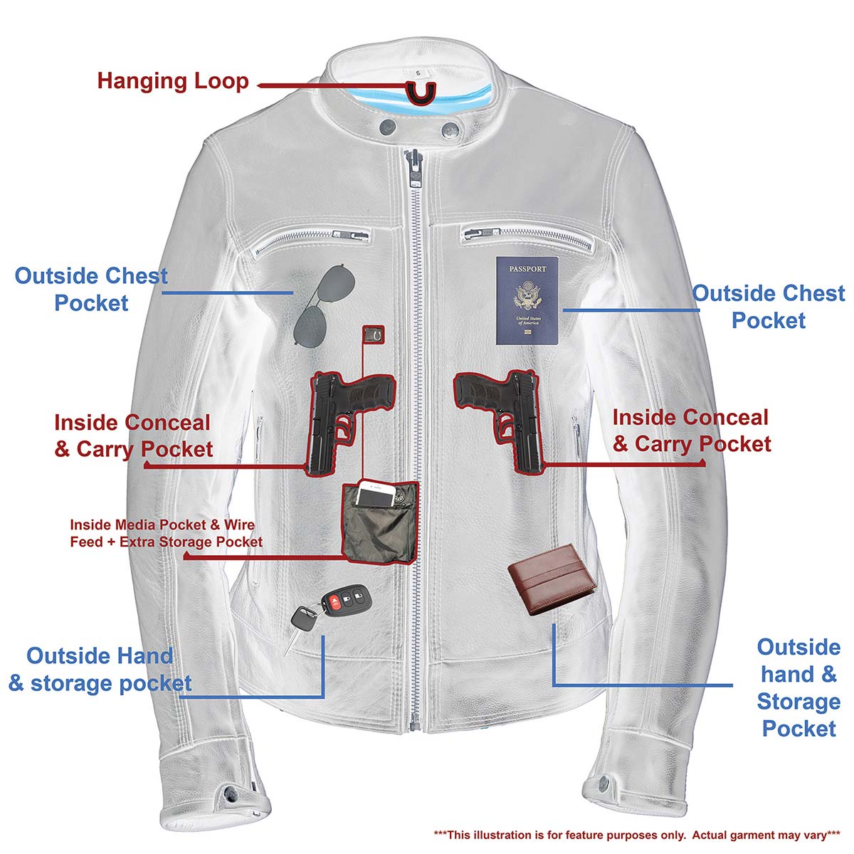 MLL2552 Women's Premium Black Leather Motorcycle Rider Jacket w/ Cool-Tec Leather Treatement