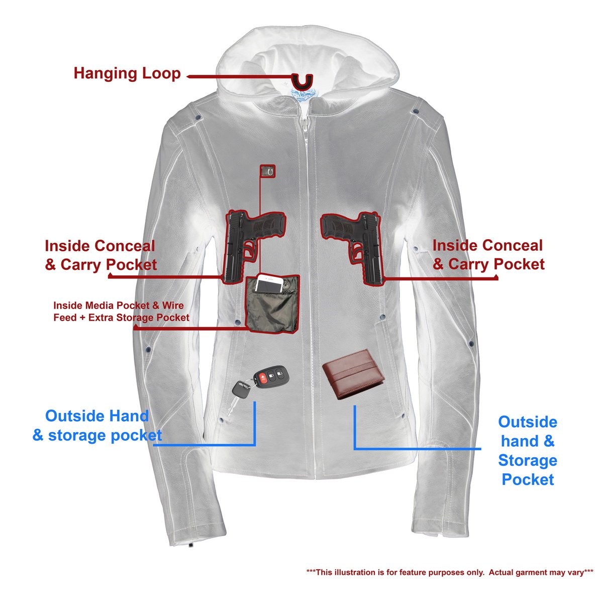 MLL2555 Women's Black 3/4 Hooded Leather Jacket with Side Stretch