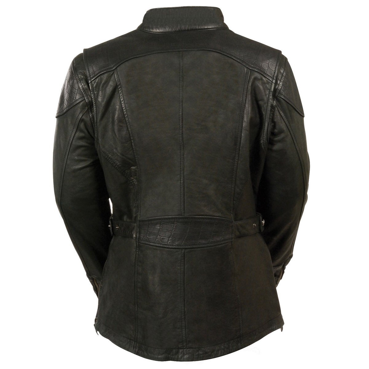 MLL2560 Women's Black 3/4 Length Gator Embossed Leather Jacket