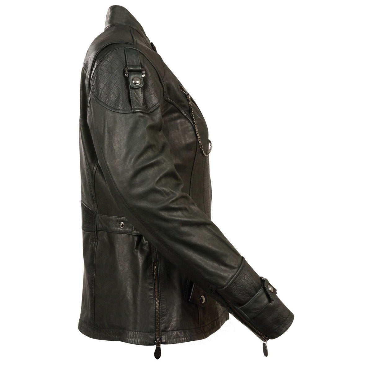 MLL2560 Women's Black 3/4 Length Gator Embossed Leather Jacket