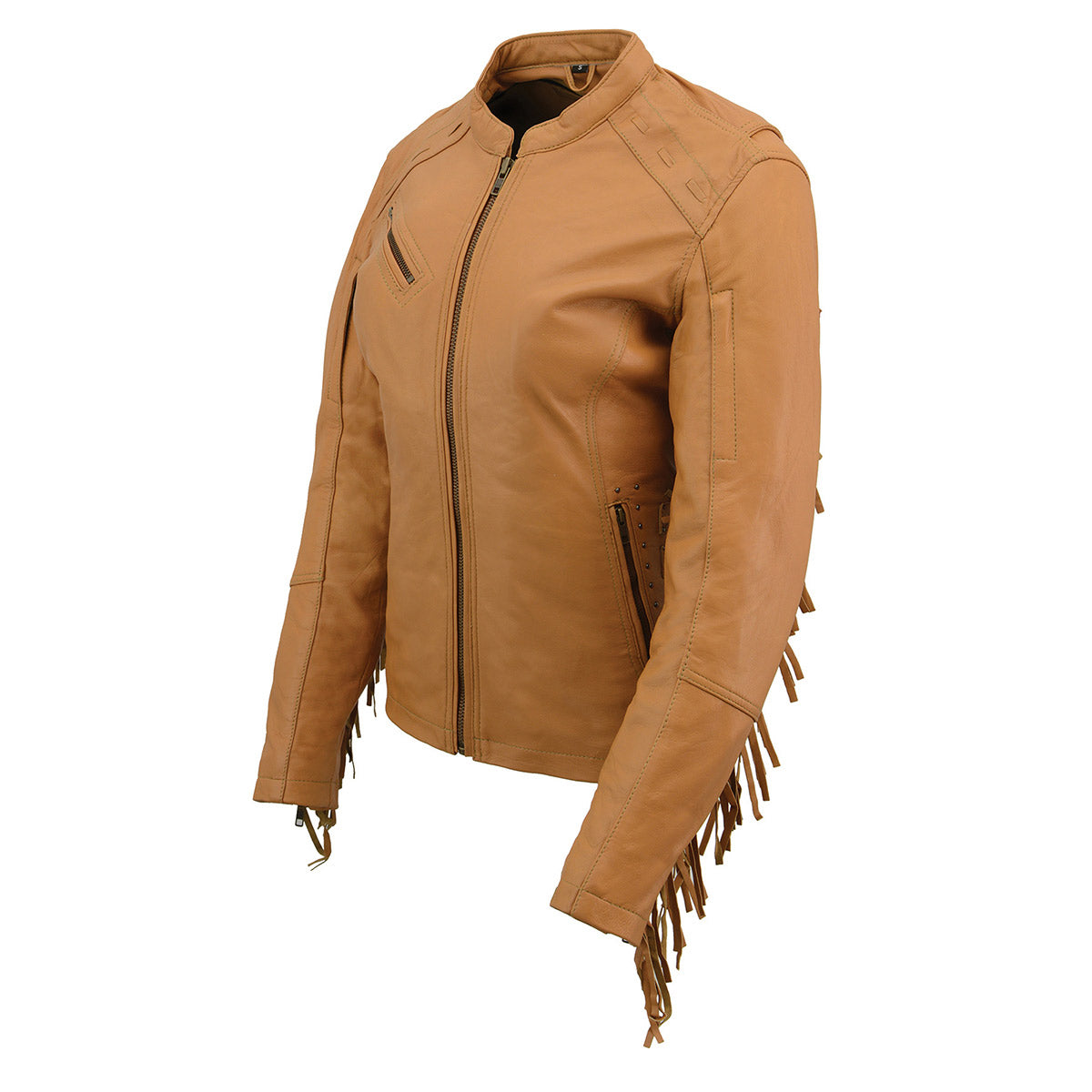 MLL2566 Ladies ‘Fringed Racer’ Lightweight Saddle Leather Jacket