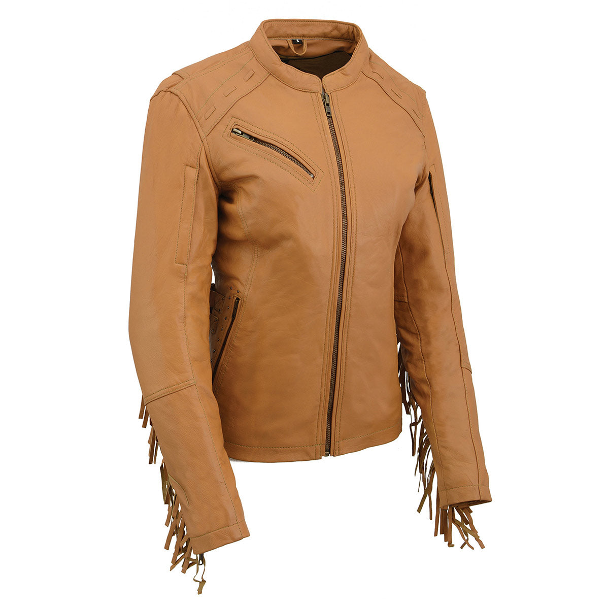 MLL2566 Ladies ‘Fringed Racer’ Lightweight Saddle Leather Jacket