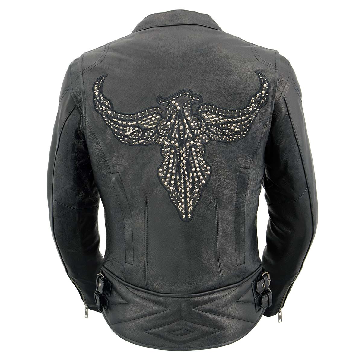 MLL2570 Women's Black 'Phoenix Embroidered' Leather Motorcycle Jacket