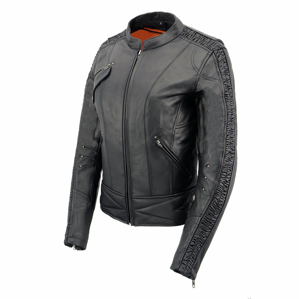 MLL2570 Women's Black 'Phoenix Embroidered' Leather Motorcycle Jacket