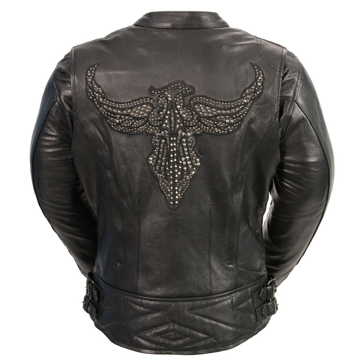 MLL2570 Women's Black 'Phoenix Embroidered' Leather Motorcycle Jacket