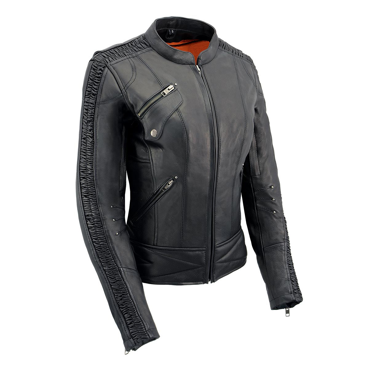 MLL2570 Women's Black 'Phoenix Embroidered' Leather Motorcycle Jacket