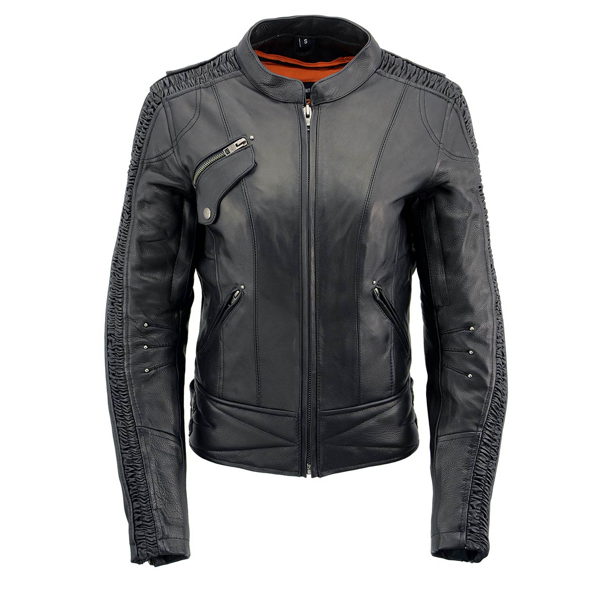 MLL2570 Women's Black 'Phoenix Embroidered' Leather Motorcycle Jacket