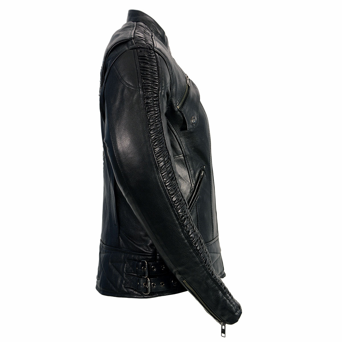 MLL2570 Women's Black 'Phoenix Embroidered' Leather Motorcycle Jacket