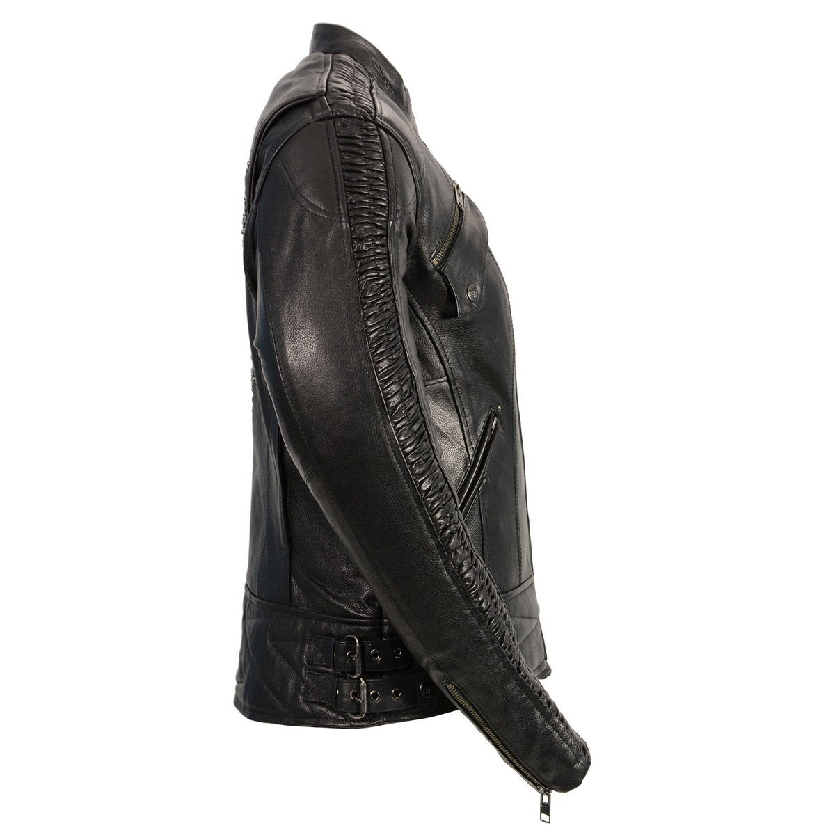 MLL2570 Women's Black 'Phoenix Embroidered' Leather Motorcycle Jacket