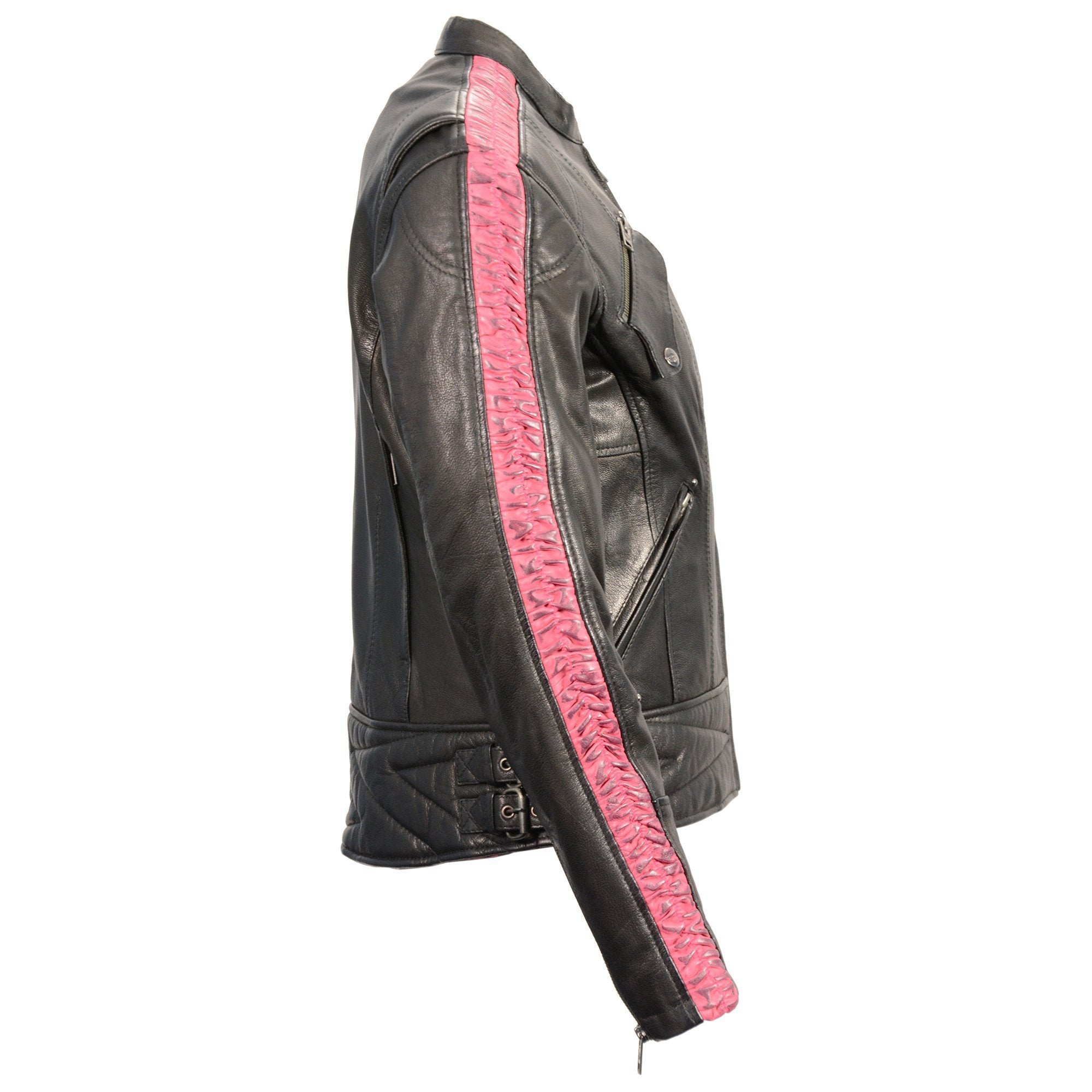 MLL2571 Womens Black and Pink 'Crinkled Arm' Lightweight Racer Jacket