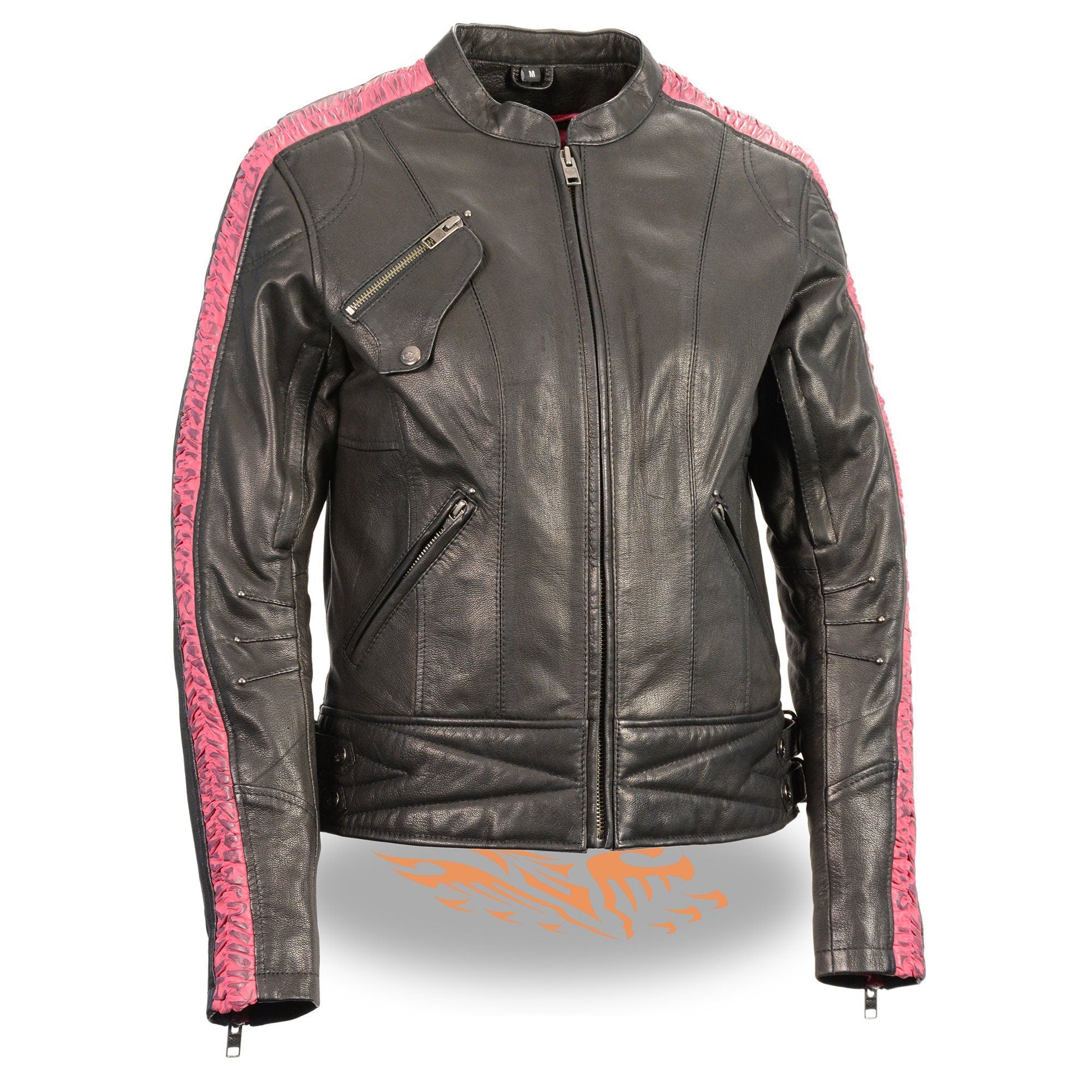MLL2571 Womens Black and Pink 'Crinkled Arm' Lightweight Racer Jacket