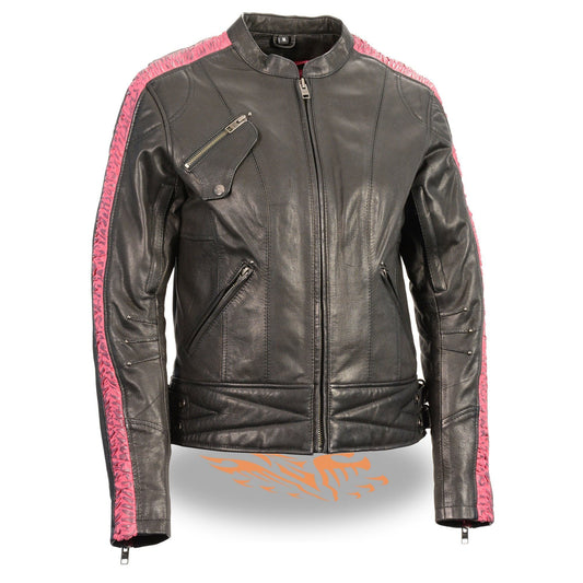 MLL2571 Womens Black and Pink 'Crinkled Arm' Lightweight Racer Jacket