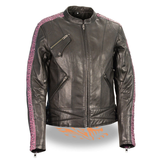 MLL2571 Ladies Black and Purple 'Crinkled Arm' Lightweight Racer Jacket