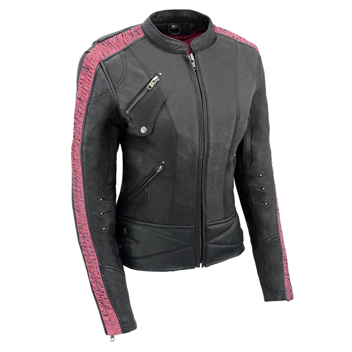 MLL2571 Womens Black and Pink 'Crinkled Arm' Lightweight Racer Jacket