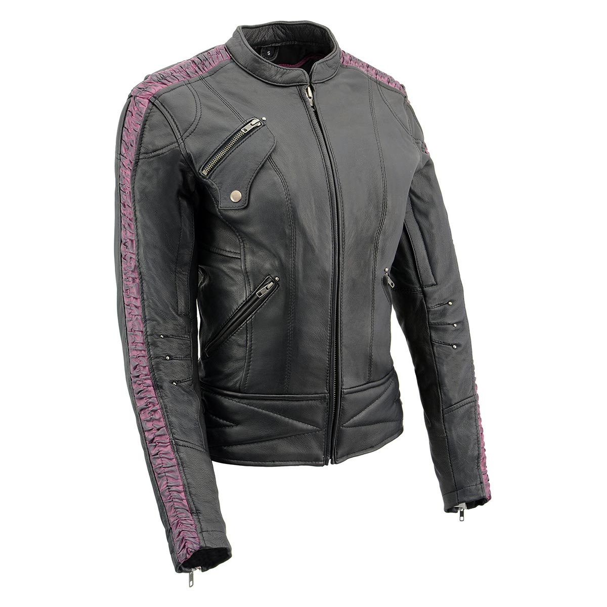 MLL2571 Ladies Black and Purple 'Crinkled Arm' Lightweight Racer Jacket