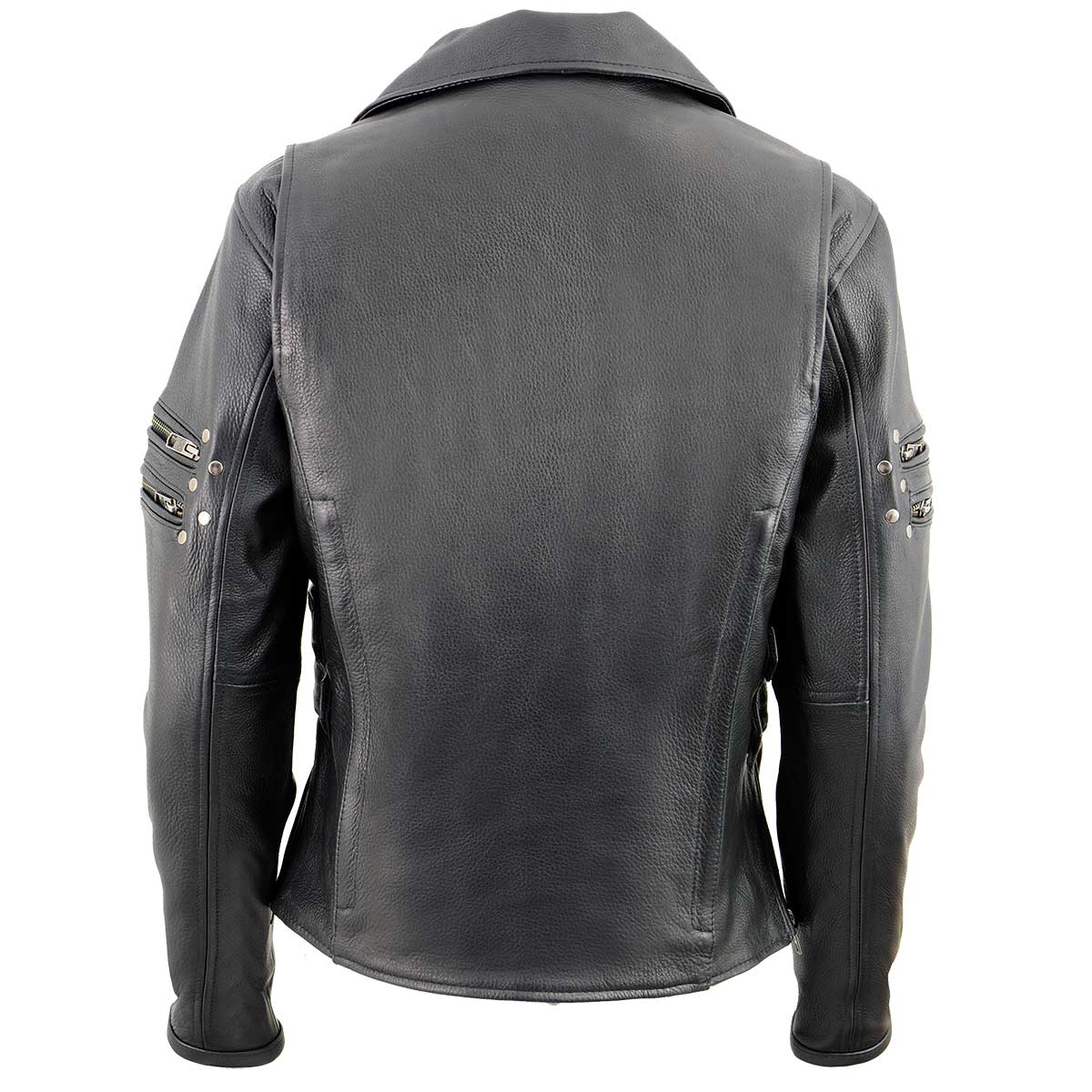 MLL2585 Women's Black Premium Leather Motorcycle Rider Jacket with Rivets
