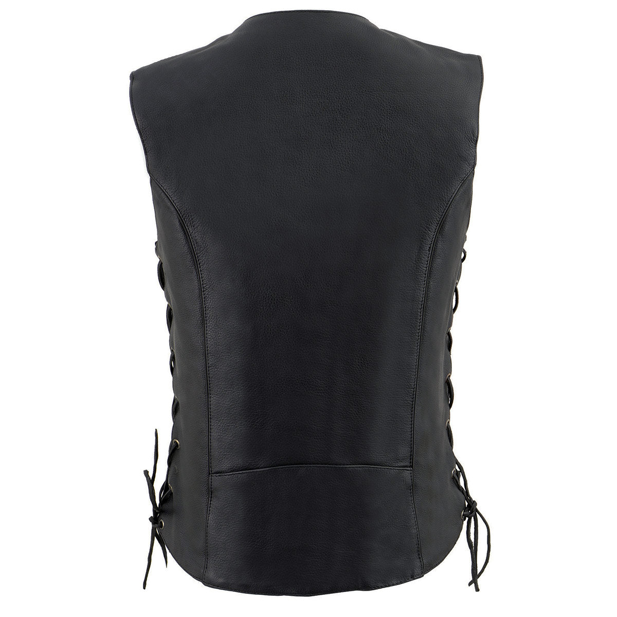 MLL4500 Women's Classic Black Leather V-Neck Motorcycle Rider Vest w/ Side Laces