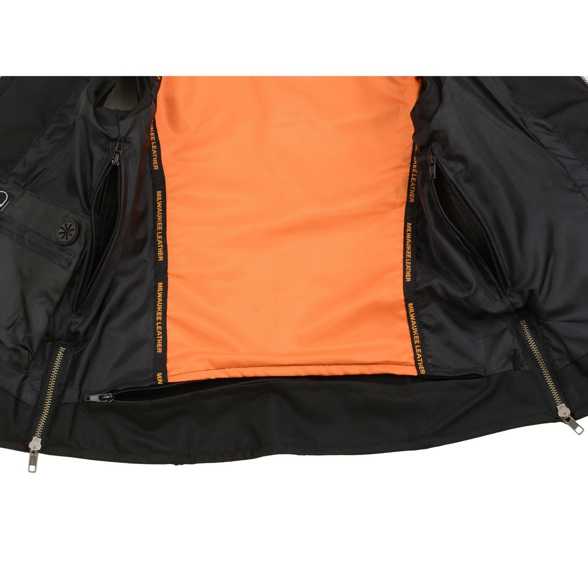 MLL4502 Women's Black Leather Classic V-Neck Motorcycle Rider Vest with Rhinestone Bling Detail