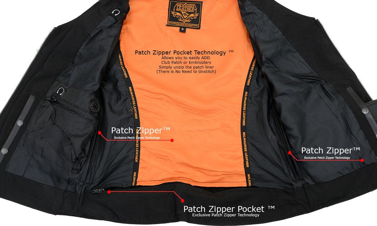 MLL4502 Women's Black Leather Classic V-Neck Motorcycle Rider Vest with Rhinestone Bling Detail