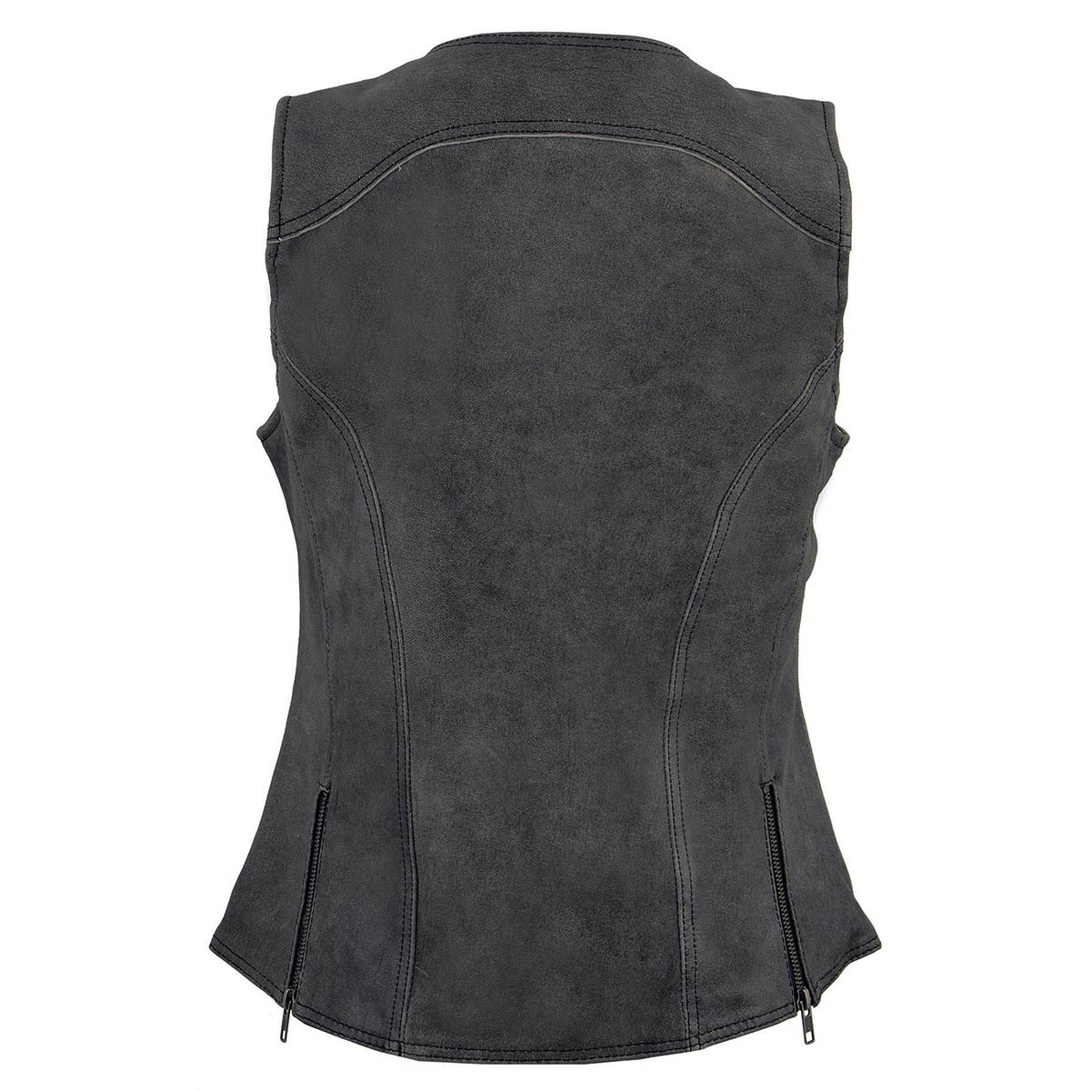 MLL4506 Women's Grey Leather Vintage Slate Snap Front Vest with Racing Stripes