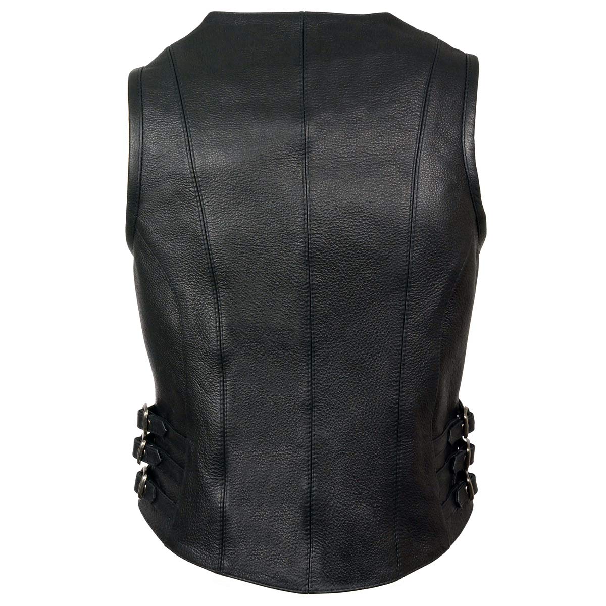 MLL4510 Women's Premium Black Leather Motorcycle Rider Vest w/ Adjustable Side Buckle