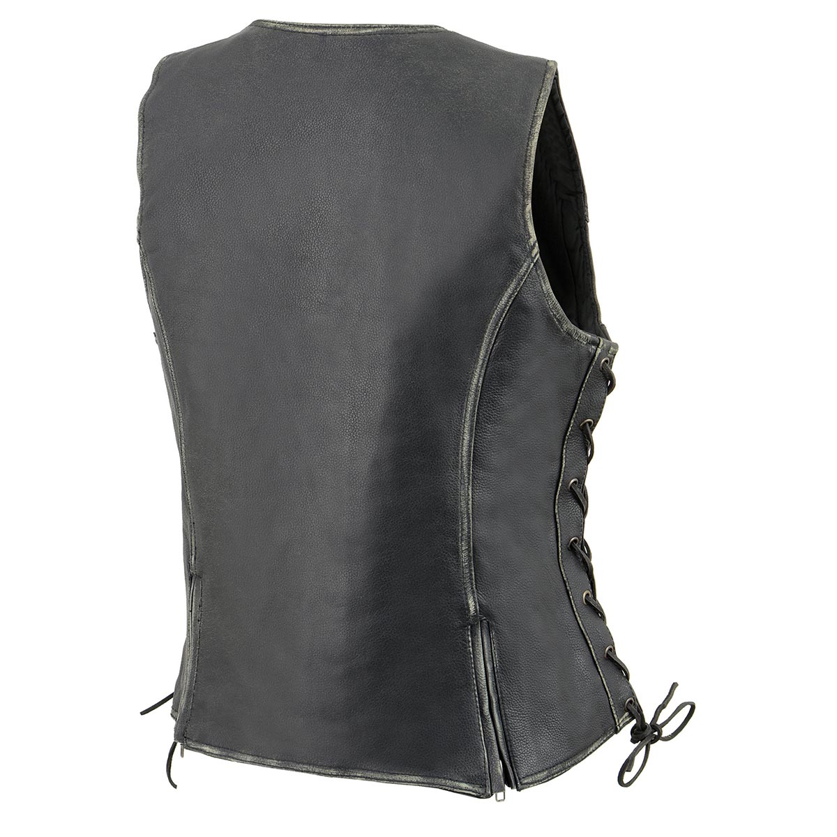 MLL4517 Women's Black Leather Vest with Front Zipper Closure