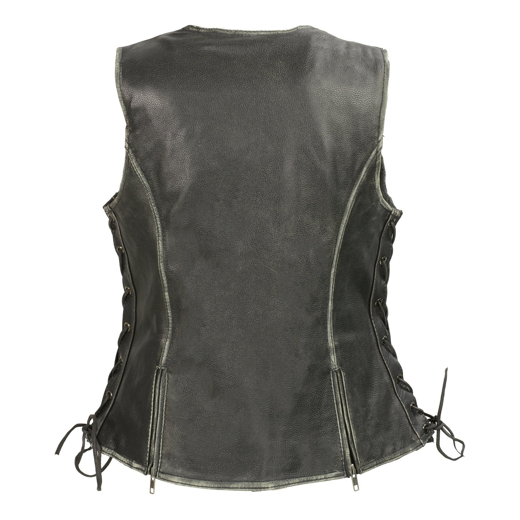 MLL4517 Women's Black Leather Vest with Front Zipper Closure