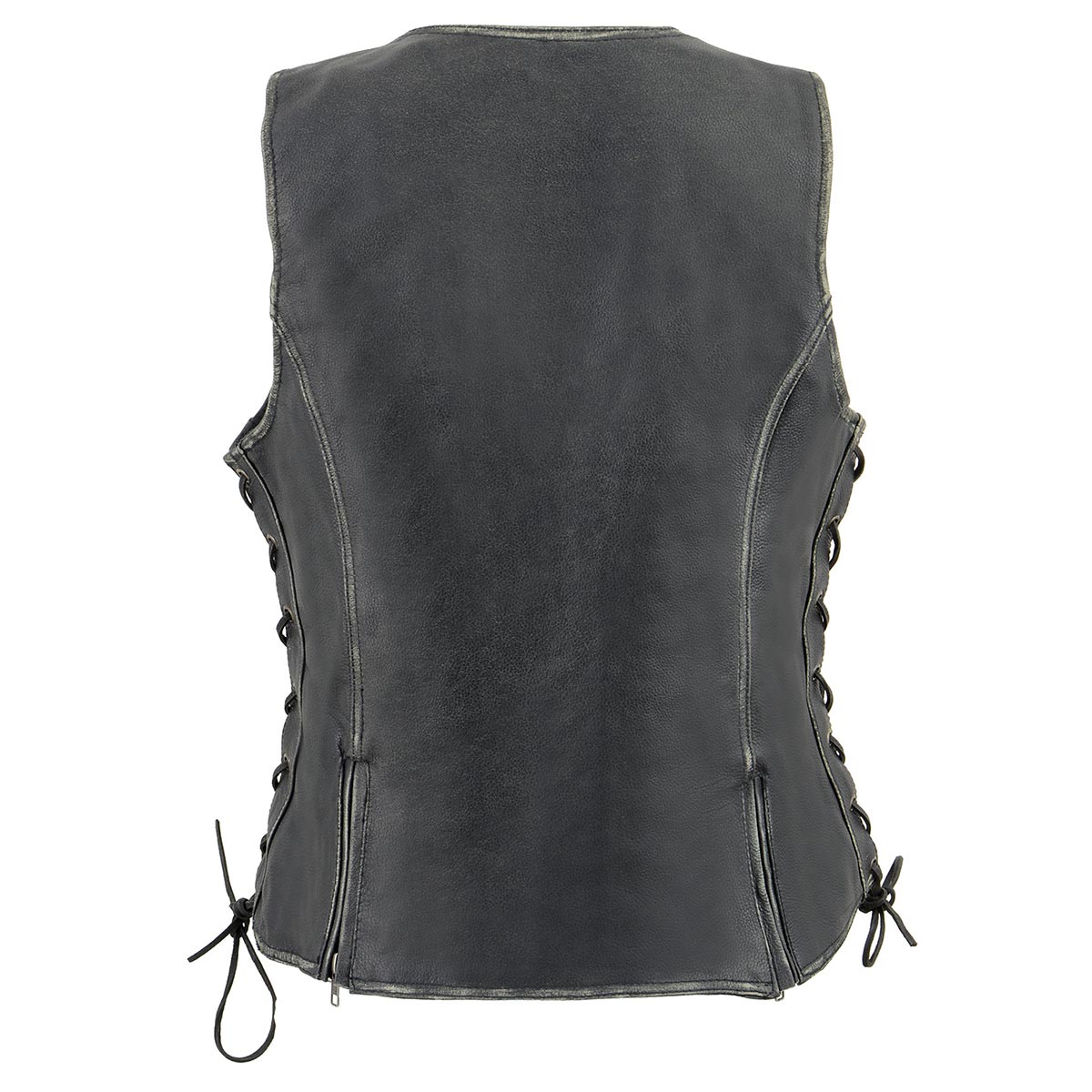MLL4517 Women's Black Leather Vest with Front Zipper Closure